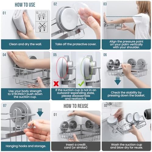 TAILI Corner Adaptive Suction Cup Shower Caddy 2 Pack