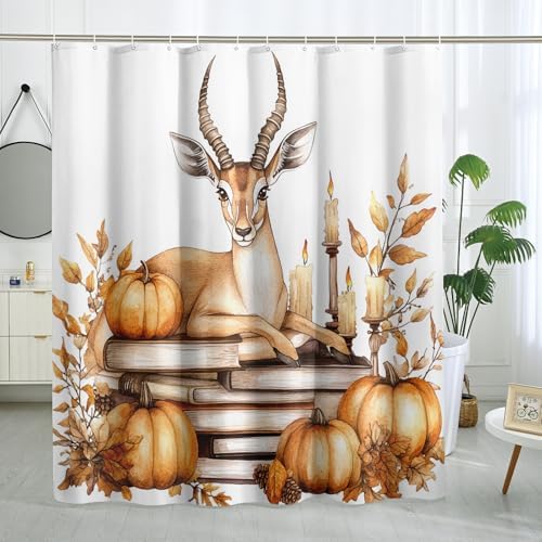 DESIHOM Fall Antelopes Pumpkins Shower Curtain Set 62 Inch