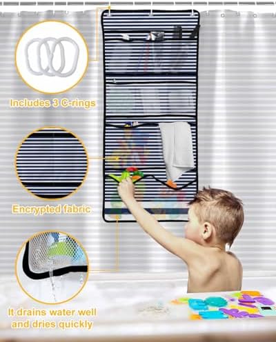 Shower Curtain Organizer Set with 10 Pockets and Waterproof Design