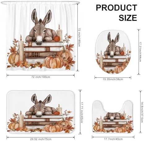 DESIHOM 4PCS Fall Donkey Shower Curtain Set 72x72 with Hooks