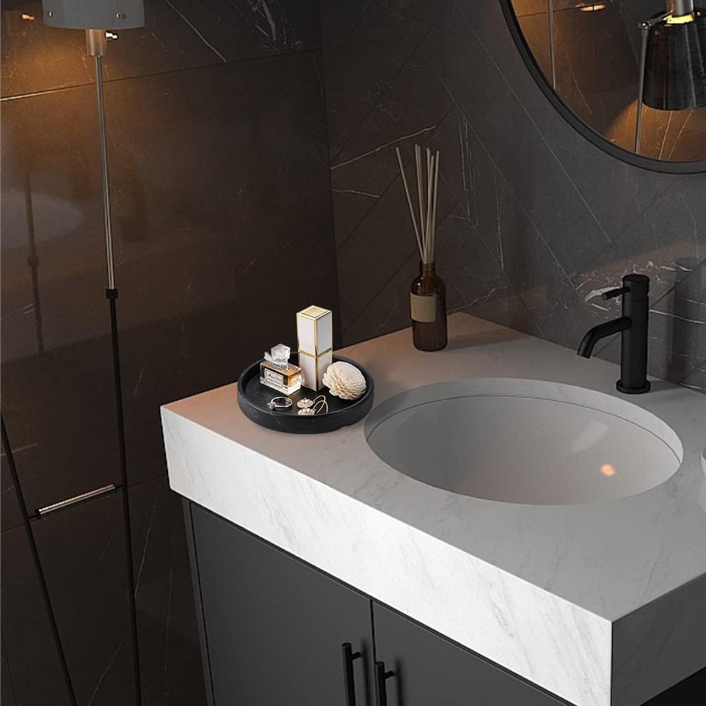 Elegant Marbled Round Jewelry Dish Key Holder White Ceramic Vanity Tray for Bathroom Organizer