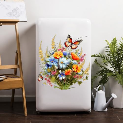 Toilet Stickers Bathroom Wall Decor Flowers Green Plant Butterflies Vinyl Decals