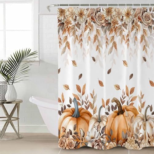 Thanksgiving Pumpkin Shower Curtain Set 4 Pcs Waterproof Fall Decor
