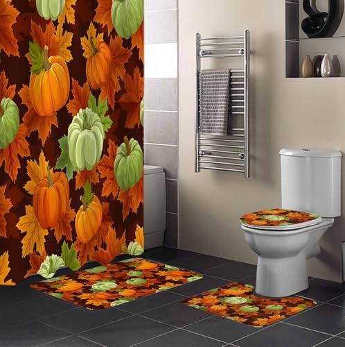 Thanksgiving Fall 4 Pc Shower Curtain Set with Rugs