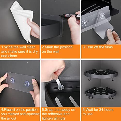 DUFU Adhesive Shower Caddy with 4 Hooks 2 Pack Black
