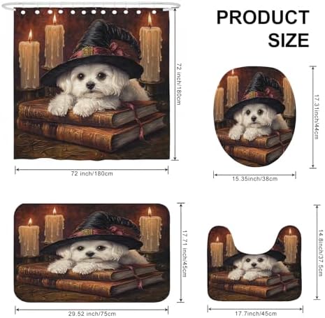 4PCS Halloween Witch Maltese Dog Bath Set with Non-Slip Rug