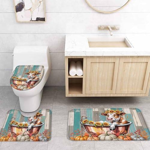 Thanksgiving Bath Cow 4 Pc Shower Curtain Set
