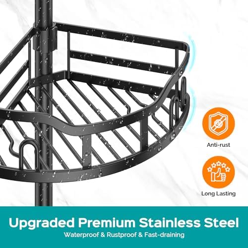 HAMITOR Corner Shower Caddy Tension Pole 4-Tier Adjustable 1