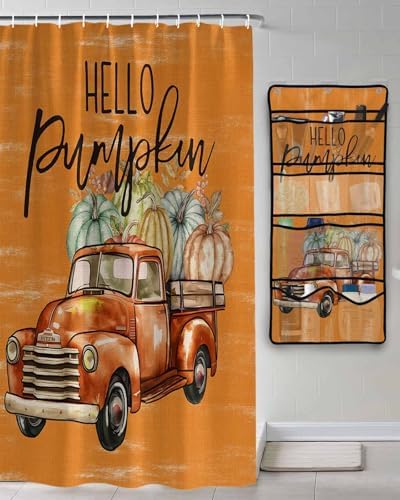 Hello Pumpkin Shower Curtain with Organizer Set