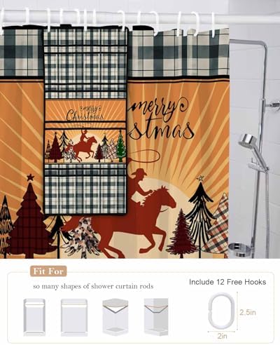 Western Cowboy Horse Shower Curtain with 10 Pockets Organizer Set