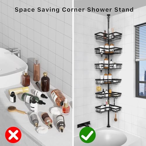 KEGII Corner Shower Organizer 6-Tier Tension Pole Caddy Black