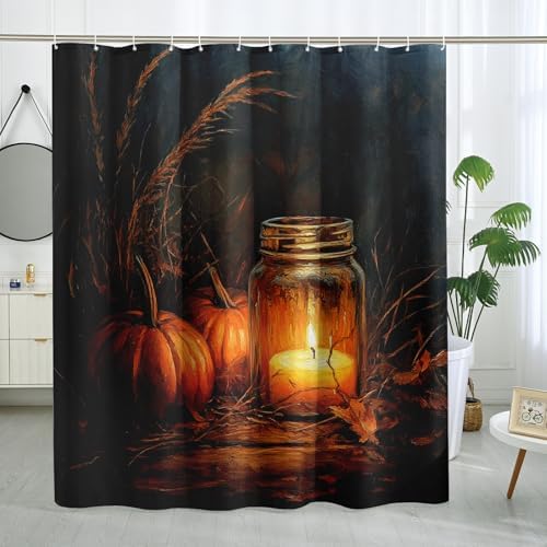 DESIHOM Fall Mason Jar Candle Shower Curtain Set 72 Inch