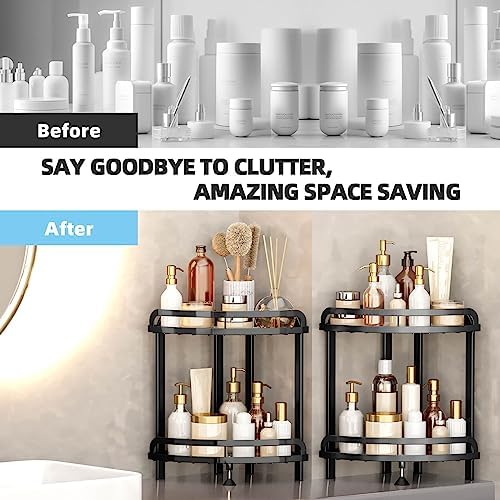 Yiwafu Black Corner Shelf Bathroom Organizer 2-Tier Storage