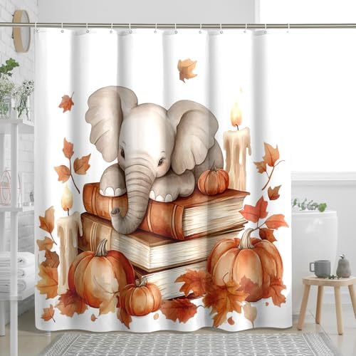 DESIHOM Fall Elephants Pumpkins Shower Curtain Set