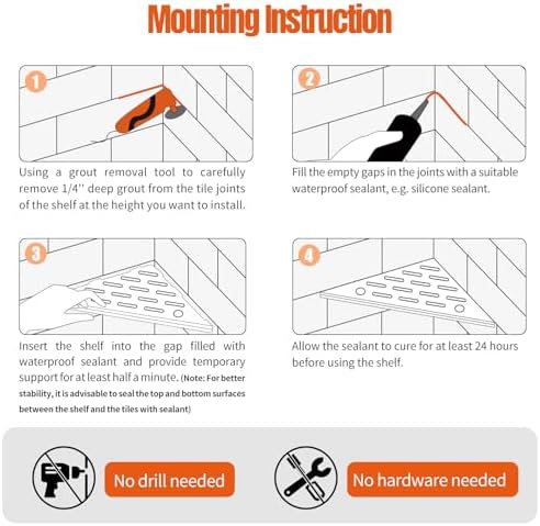 HBXS 10 Inch Black Shower Corner Shelf with Razor Hole 2-Pack