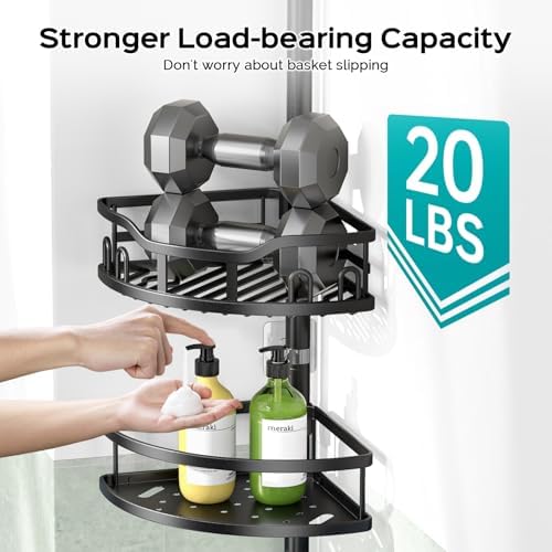 HAMITOR Corner Shower Caddy Tension Pole 4-Tier Adjustable 1