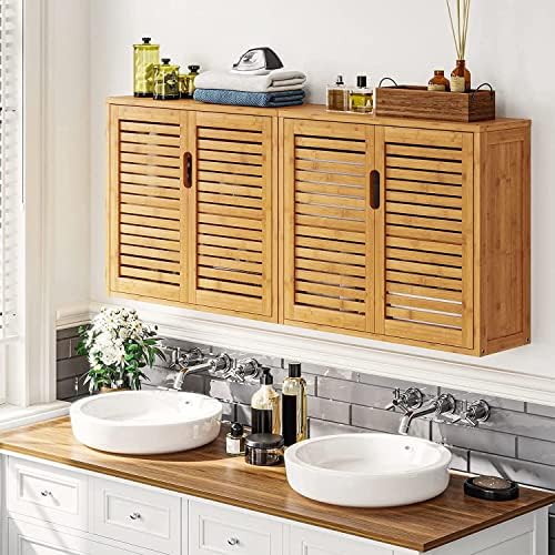 VIAGDO Wall Cabinet with Adjustable Shelves Bamboo Medicine Cabinet for Bathroom