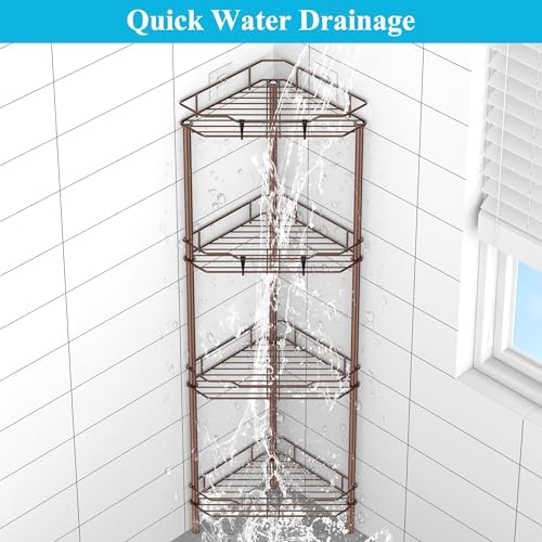 4 Tier Floor Standing Corner Shower Caddy Organizer Shelf with Hooks