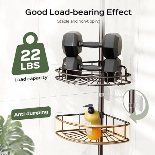 HAMITOR Corner Shower Caddy Tension Pole 4-Tier Adjustable 1