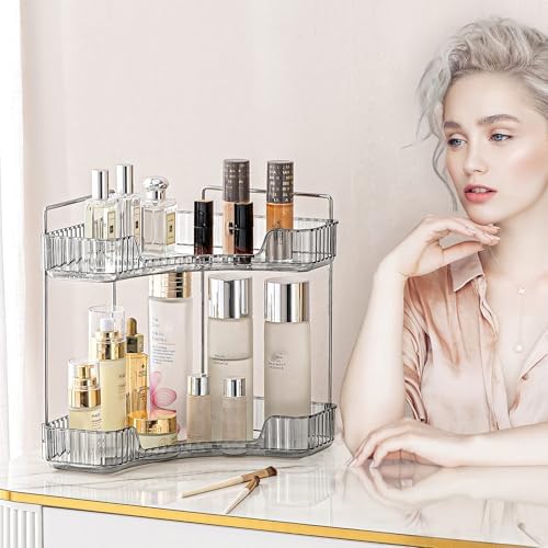 Corner Bathroom Countertop Organizer 2 Tiers Smoky Gray