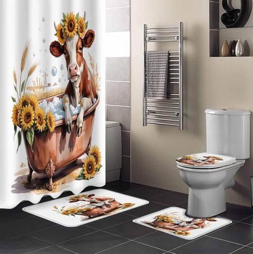 Thanksgiving Fall Sunflower Shower Curtain Set 4 Pcs