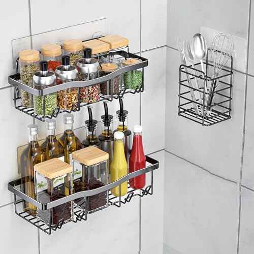 3 Pack Black Shower Caddy with Adhesive Organizer