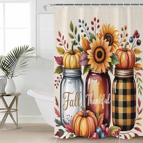 Thanksgiving Fall 4 Pc Shower Curtain Set with Non Slip Rugs
