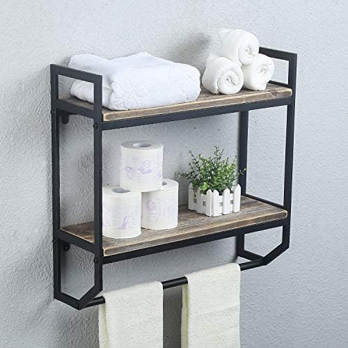 Towel Rack with 2-Tier Shelves 24 Inch Wall Mounted Black