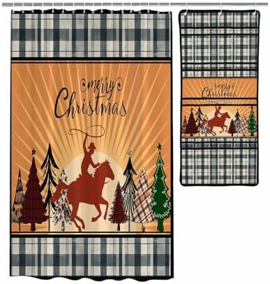 Western Cowboy Horse Shower Curtain with 10 Pockets Organizer Set