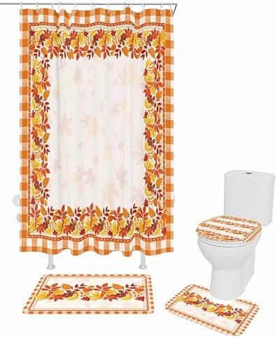 Thanksgiving Leaves 4 Piece Shower Curtain Set with Rugs
