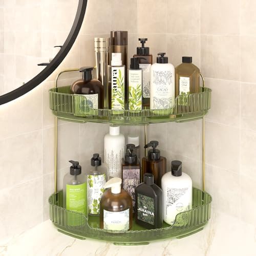 Acrylic Corner Bathroom Tray Organizer Green