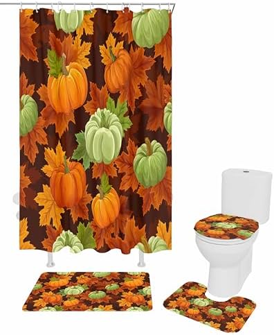 Thanksgiving Fall 4 Pc Shower Curtain Set with Rugs