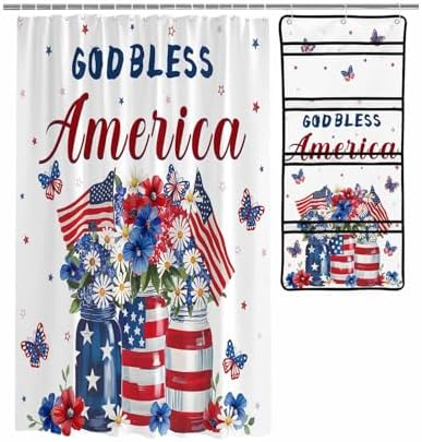 ZFUNCING Watercolor Flower Flag Shower Curtain Set