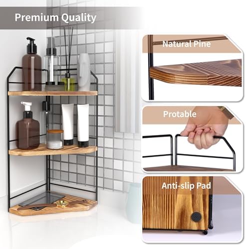 Corner Bathroom Counter Organizer 3 Tier Wood Vanity Shelf