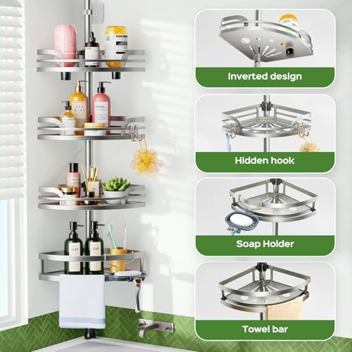 HAMITOR Shower Caddy Tension Pole 4-Tier Rustproof Organizer