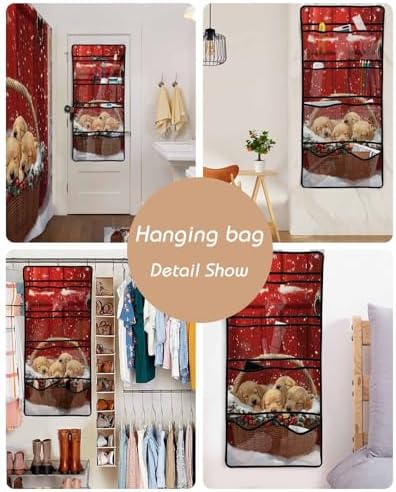 Red Winter Snow Shower Curtain with 10 Pockets