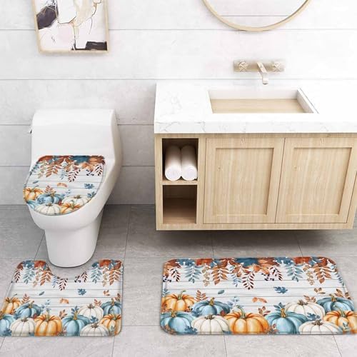 Harvest Pumpkin Shower Curtain Set with Non-Slip Rugs 4 Pcs