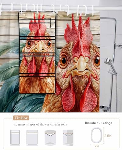 Farmhouse Rooster Shower Curtain Set with 10 Pockets