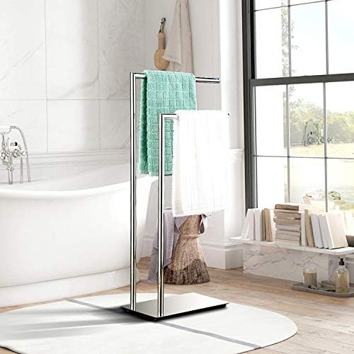 LANGPAI Freestanding Double Towel Rack Brass Chrome Bathroom Accessory