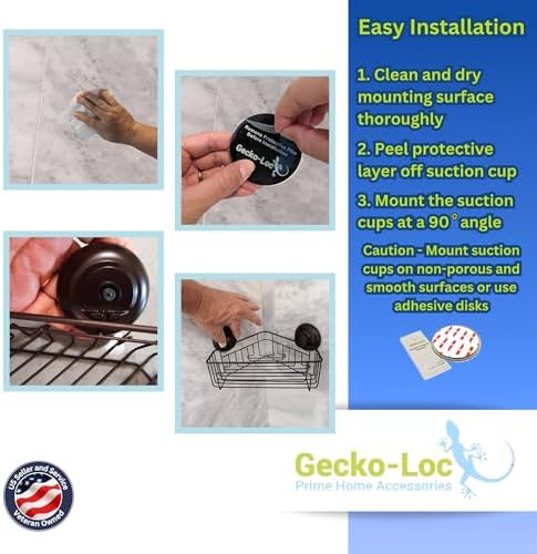 Gecko-Loc Corner Shower Caddy Organizer - Black
