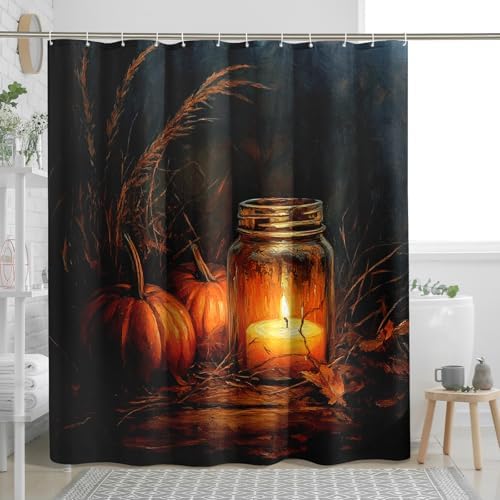 DESIHOM Fall Mason Jar Candle Shower Curtain Set 72 Inch