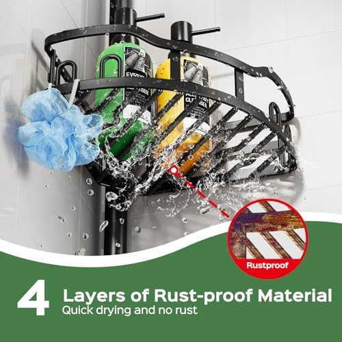 HAMITOR Shower Caddy Tension Pole - 4-Tier Black