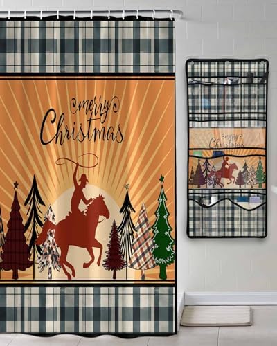 Western Cowboy Horse Shower Curtain with 10 Pockets Organizer Set