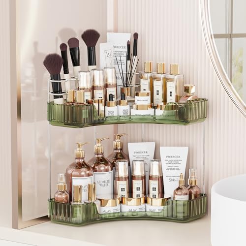 2-Tier Corner Bathroom Organizer with Brush Holder and Toothbrush Racks