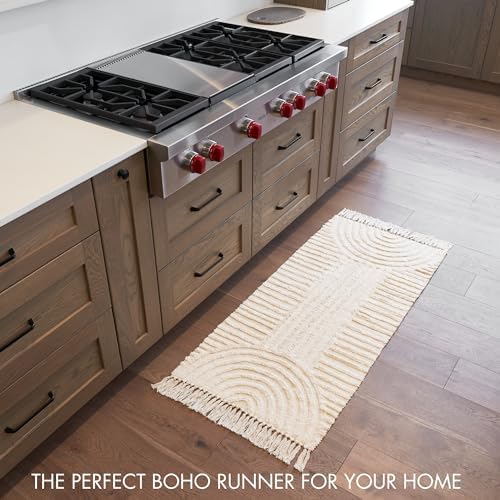 KIBAGA Boho Bathroom Rug - Soft Non-Slip Washable Cotton Mat