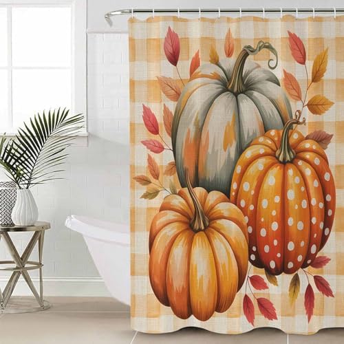Orange Pumpkin Shower Curtain Set 4 Pcs with Non-Slip Rugs
