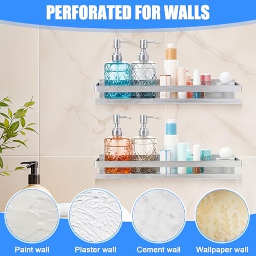 2 Piece Silver Stainless Steel Floating Shower Caddy Shelf Organizer