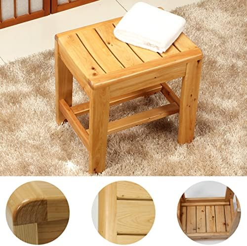 Wooden Shower Bench with 2-Tier Seat and Storage