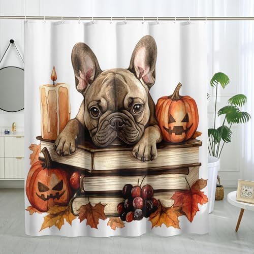 DESIHOM Fall French Bulldog Shower Curtain Set 72 Inch