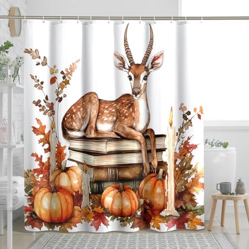 DESIHOM Fall Antelopes Pumpkins Shower Curtain Set 72 Inch